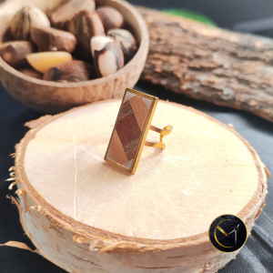 bague rectangulaire en bois, letchi, platane, jacquier, litchi, ivoire végétal, bijoux, femme, île de la Réunion