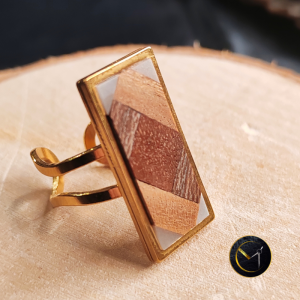 bague rectangulaire en bois, letchi, platane, jacquier, litchi, ivoire végétal, bijoux, femme, île de la Réunion