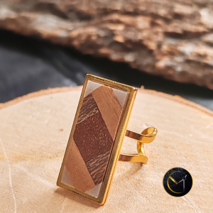 bague rectangulaire en bois, letchi, platane, jacquier, litchi, ivoire végétal, bijoux, femme, île de la Réunion