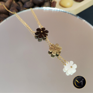 Collier, marguerites, ivoire végétal, tamarin, coco, bois, acier inoxydable