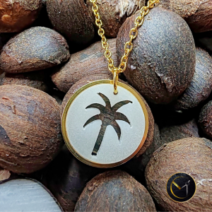Collier palmier ivoire végétal et acier inoxydable, rond
