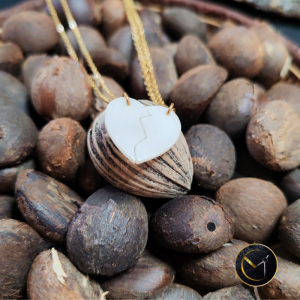 Collier coeur sécable en ivoire végétal et acier inoxydable
