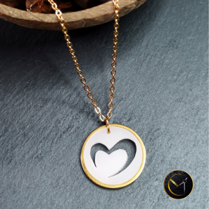 collier, cœur, asymétrique, bijoux, Réunion, acier inoxydable, ivoire végétal
