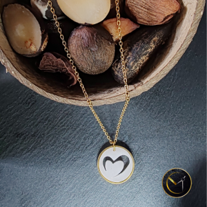 collier, cœur, asymétrique, bijoux, Réunion, acier inoxydable, ivoire végétal