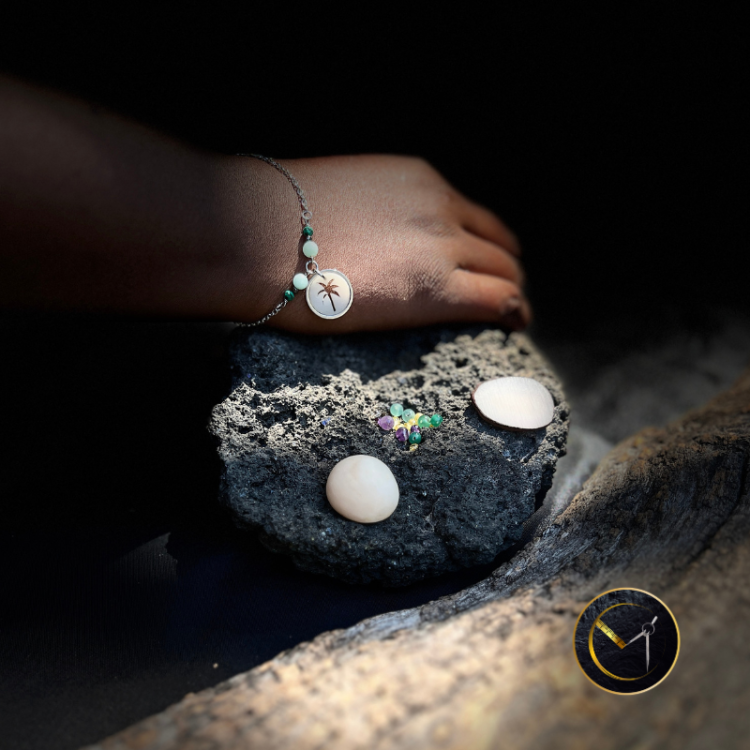 bracelet breloque palmier, ivoire végétal, pierres naturelles, acier inoxydable bracelet breloque palmier, ivoire végétal, pierres naturelles, acier inoxydable
