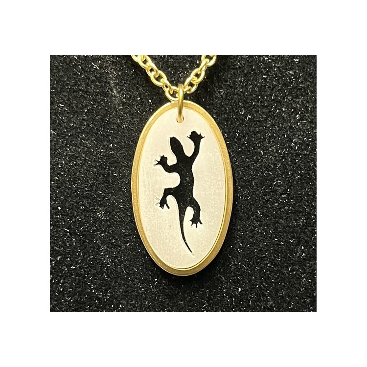 Collier Gecko Manapany, lezard, margouillat, ivoire végétal, acier inoxydable Collier Gecko Manapany, lezard, margouillat, ivoire végétal, acier inoxydable
