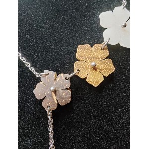 Collier fleurs, ivoire végétal, bois tamarin, coque coco, acier inoxydable