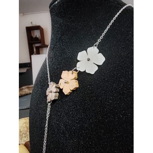 Collier fleurs, ivoire végétal, bois tamarin, coque coco, acier inoxydable