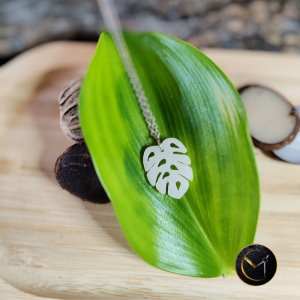 Collier monstera, fruit délicieux, ivoire végétal, acier inoxydable