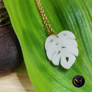 Collier monstera, fruit délicieux, ivoire végétal, acier inoxydable