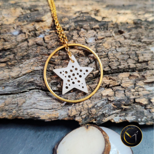 Collier étoile constellations en ivoire végétal et acier inoxydable