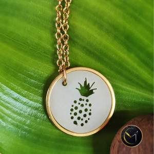 Collier Ananas Victoria en ivoire végétal et acier inoxydable, rond