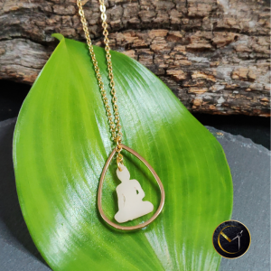 Collier Bouddha en ivoire végétal et acier inoxydable