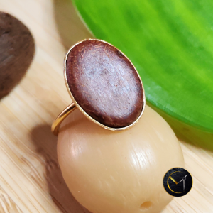 Bague bois letchi et acier inoxydable, ovale, réglable