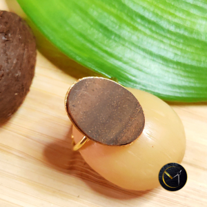Bague bois de tamarin et acier inoxydable, ovale, réglable