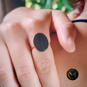 Bague bois d'ébène de Madagascar et acier inoxydable, ovale, réglable