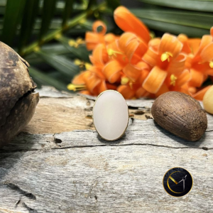bague en ivoire végétal et acier inoxydable, reglable, ovale