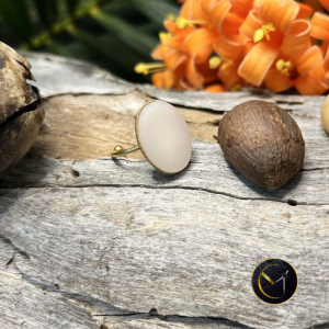 bague en ivoire végétal et acier inoxydable, reglable, ovale