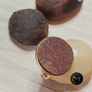 Bague bois letchi et acier inoxydable, ronde, réglable
