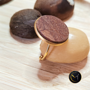 Bague bois letchi et acier inoxydable, ronde, réglable
