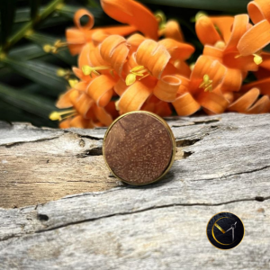 Bague bois letchi et acier inoxydable, ronde, réglable