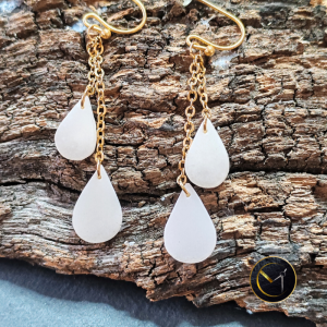 Boucles d'oreilles, gouttes d'eau en ivoire végétal et acier inoxydable