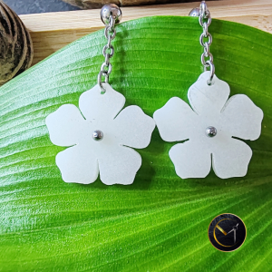 boucles d'oreilles, fleur, ivoire végétal et acier inoxydable