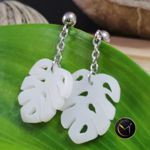Boucles d'oreilles monstéra, fruit délicieux, ivoire végétal et acier inoxydable
