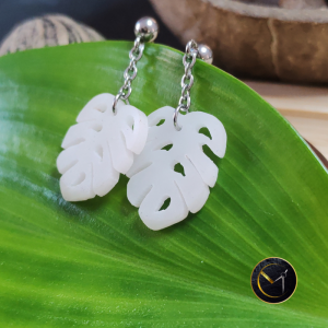 Boucles d'oreilles monstéra, fruit délicieux, ivoire végétal et acier inoxydable