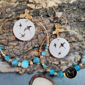 Boucles d'oreilles créoles pailles-en-queue en ivoire végétal et Apatite pierre naturelle et acier inoxydable