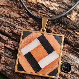 Pendentif, graphique, marqueterie, carré, mixte, homme, femme, bijoux, tamarin, ivoire végétal, ébène, Madagascar, bijoux