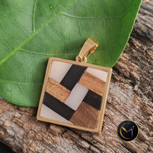 Pendentif, graphique, marqueterie, carré, mixte, homme, femme, bijoux, tamarin, ivoire végétal, ébène, Madagascar, bijoux