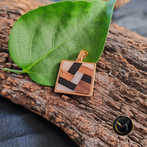 Pendentif, graphique, marqueterie, carré, mixte, homme, femme, bijoux, tamarin, ivoire végétal, ébène, Madagascar, bijoux