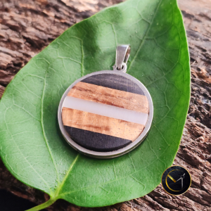 Pendentif, graphique, marqueterie, rond, mixte, homme, femme, bijoux, tamarin, ivoire végétal, ébène, Madagascar, bijoux