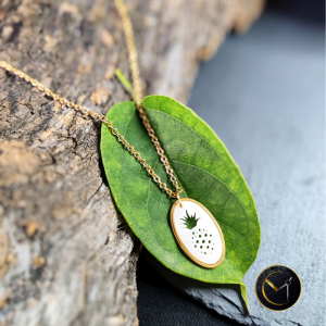 Collier Palmier ovale d'ivoire végétal et acier inoxydable