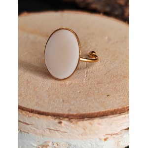 bague en ivoire végétal et acier inoxydable, reglable, ovale