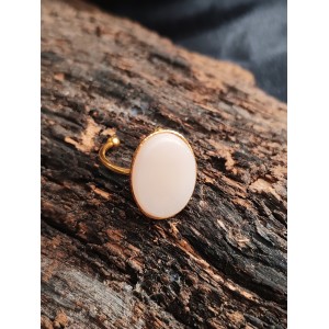 bague en ivoire végétal et acier inoxydable, reglable, ovale