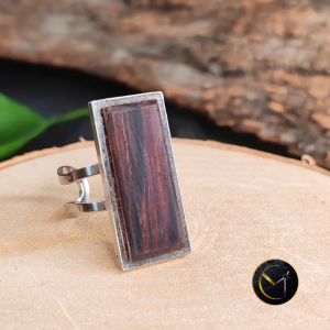 bague rectangulaire en bois de rose de Madagascar, bijoux, femme, île de la Réunion